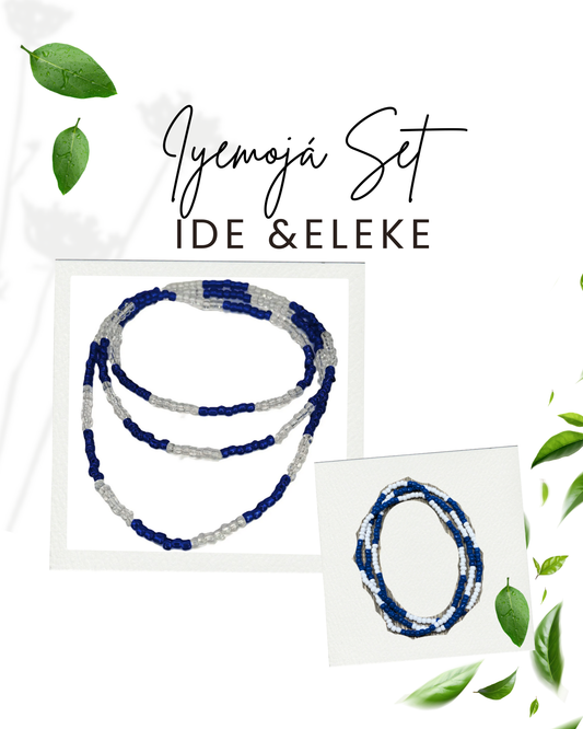 Iyemojá Set of Eleke and Ide Glass Beads Ifa Spiritual Protection Orisa Bracelet and Necklace Yemaya