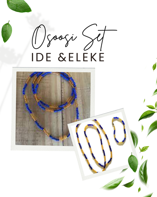 Osoosi Set of Eleke and Ide Glass Beads Ifa Spiritual Protection Orisa Ochosi  Bracelet and Necklace