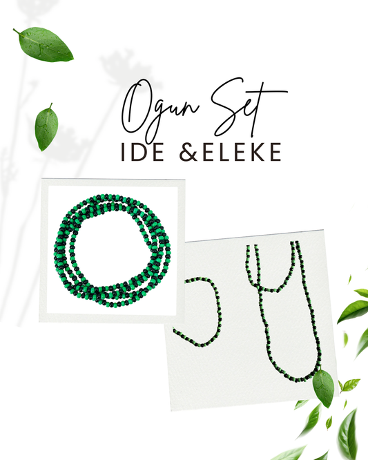 Ogun Set of Eleke and Ide Glass Beads Ifa Spiritual Protection Orisa Bracelet and Necklace