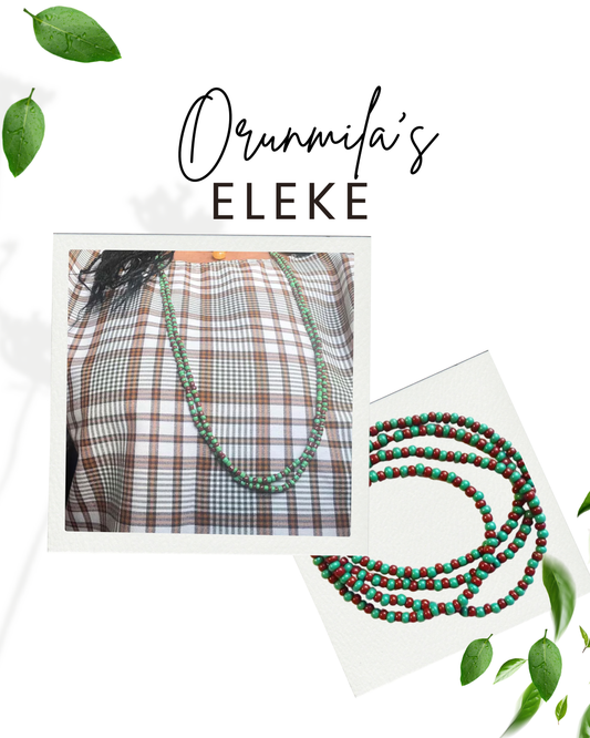 Orunmila Eleke: Brown & Green Glass Bead Necklace - Ifa Religion
