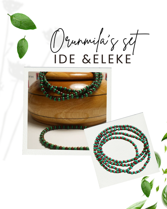 Orunmila Eleke and Ide Set: Brown & Green Ifa Glass Beads