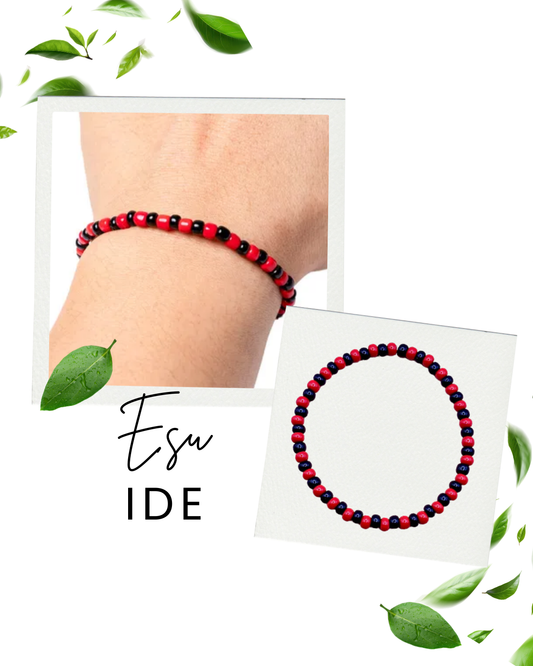 Esu Ide Ifa Religion Bracelet: Red & Black Glass Beads, Elegua Afrocuban Tradition