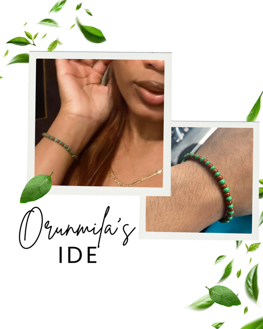 Ide of Orunmila Glass Beads Bracelet Brown and Green Ifa Religion Babalawo Isese Tradition